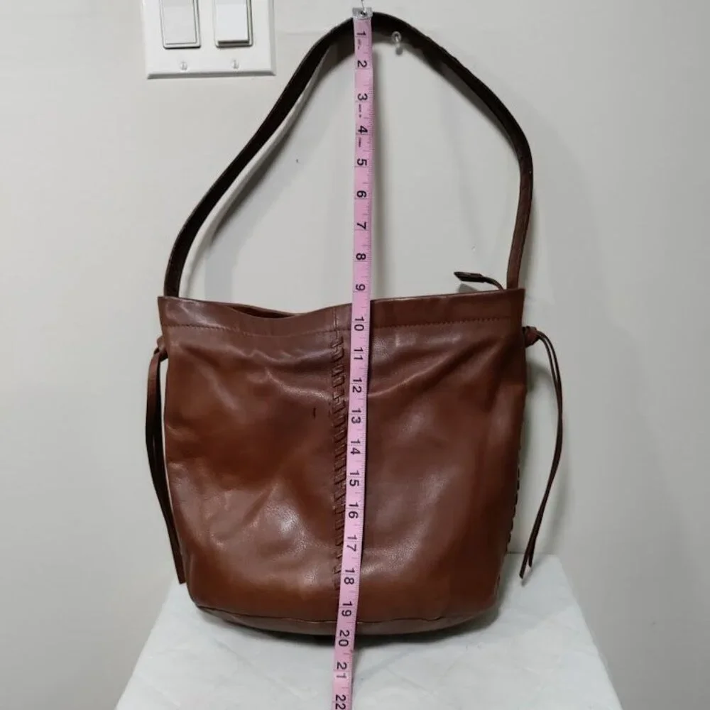 Kooba Limon Leather Woven Braided Accent Plaid Lined Hobo Shoulder Bag Brown - Picture 13 of 13